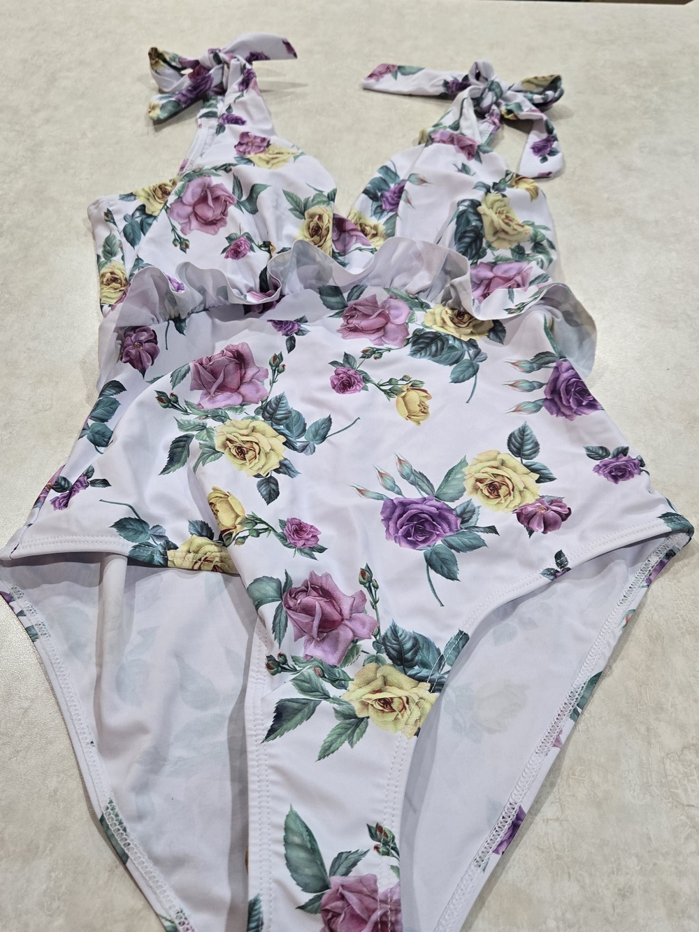 Floral One-Piece Swimsuit with Tie Straps And Matching Wrap Skirt Nwot Size Med